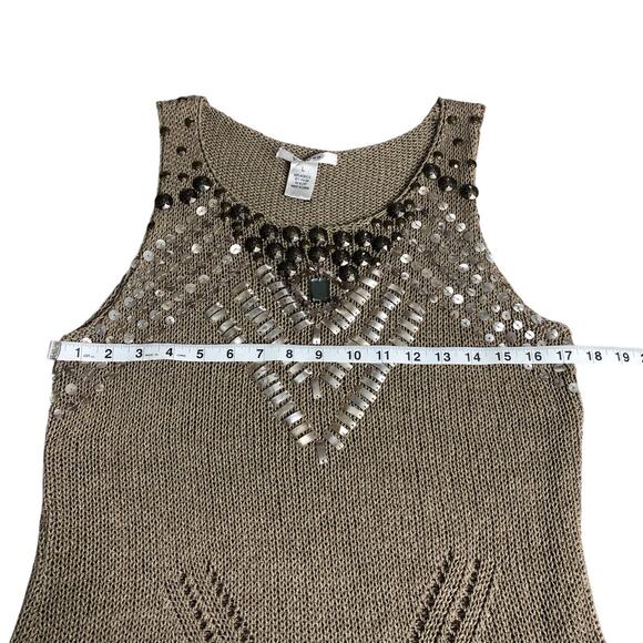 Vertigo Paris Top Womens L Tan Open Knit Embellished Tunic Tank Boho Festival - Picture 15 of 16